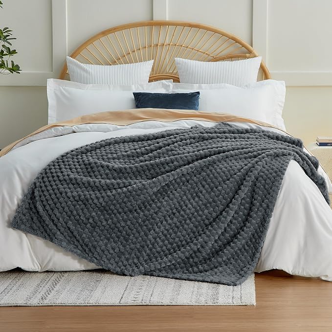 EXQ Home Gentle Soft Fleece Throw Blanket – Cozy Lightweight 3D Imitation Turtle Shell Jacquard Blanket for Couch Bed – All-Season Warm Fuzzy Flannel Blanket for Women Mom Gifts(50"x60",Charcoal Grey)
