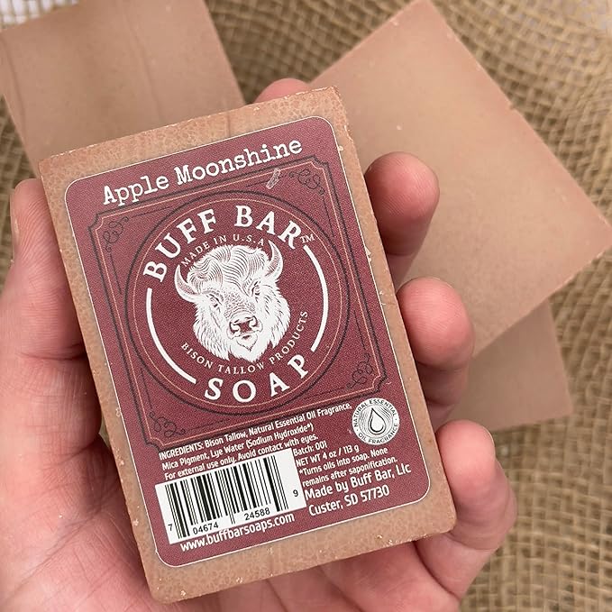 Big Crazy Buffalo Bison Tallow Buff Soap Bar, Apple Moonshine, (2 pack) - Scents of Apple, Cinnamon, & Orange - Cleans, Moisturizes, Soothes, Hydrates - No Dyes, Chemicals, or Preservatives