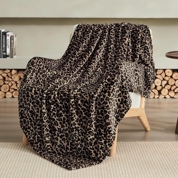 Bnuitland Cheetah Print Blanket, Fleece Leopard Print Blanket Home Decor | Luxury Fuzzy Blanket for Bed Couch, Coloring Blanket for Adult and Kid, Cheetah Room Decor, All Season, Coffee Brown, 60"x80"
