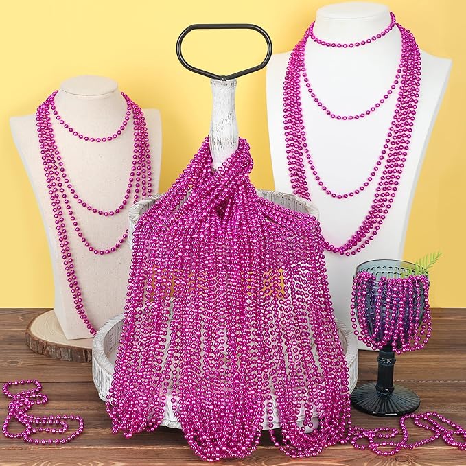 30PCS Mardi Gras Beads, Breast Cancer Awareness Accessories Necklace Party Favors, 33" Mardi Gras Valentines Necklace Stuff, Festival Parade Throw Accessories for Wedding Birthday Gender Reveal