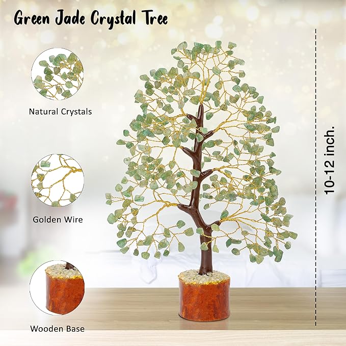 "Green Jade Chakra Tree of Life Crystal Tree for Positive Energy, Feng Shui Home Decor - Handmade Gemstone Tree, Money Tree Bonsai - Green Healing Crystals, Wealth & Good Luck Stones Spiritual Gift"