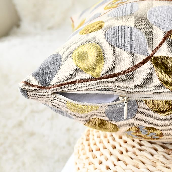 CaliTime Decorative Throw Pillow Covers 20 X 20 Inches Ecru Grey | Luxury Chenille Cute Leaves Cushion Case Shell for Couch Sofa Bed Living Room Home