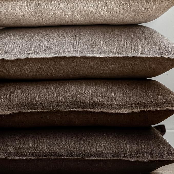 Foindtower Set of 2, Decorative Linen Solid Throw Pillow Covers Soft Accent Euro Cushion Case Farmhouse Neutral Pillowcase for Chair Couch Sofa Bedroom Living Room Home Decor 22 x 22 Inch Brown Tan