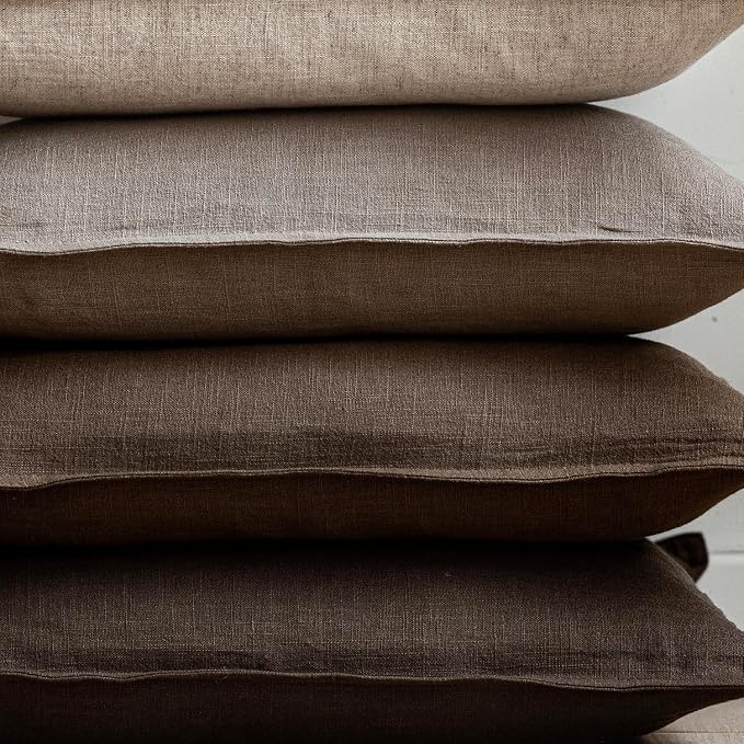 Foindtower Set of 2, Decorative Linen Solid Throw Pillow Covers Soft Accent Euro Cushion Case Farmhouse Neutral Pillowcase for Chair Couch Sofa Bedroom Living Room Home Decor 24 x 24 Inch Brown Tan