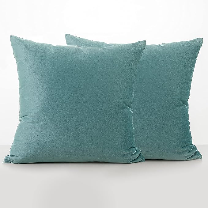 NiNi ALL LightBlue Velvet Throw Pillow Covers 26x26 Pack of 2 Decorative | Soft Solid Boho Cushion Squar Pillow Cases for Chair Sofa Bedroom Farmhouse Living room Modern Luxury Home Decor Christmas