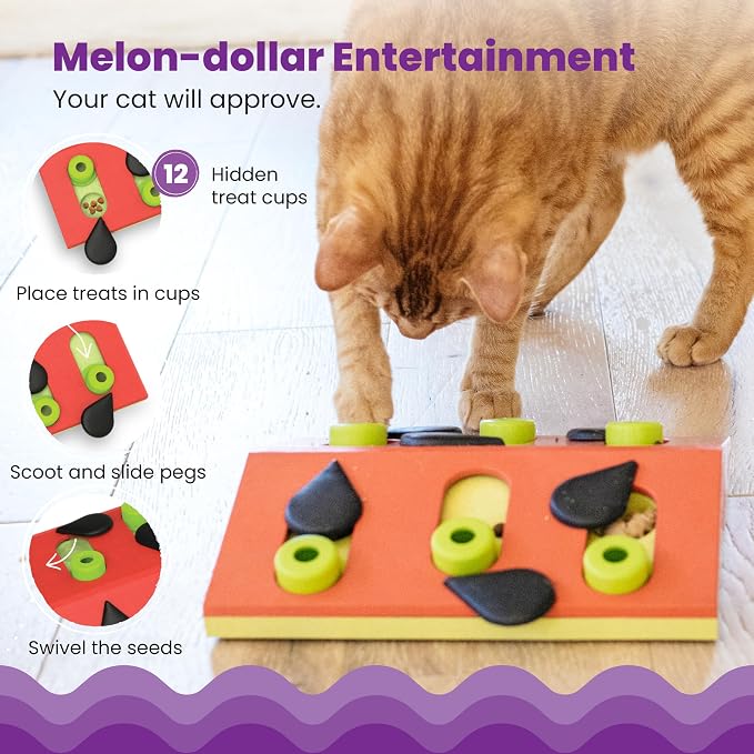 Catstages Nina Ottosson Melon Madness Puzzle & Play Cat Toy, 10.6" | Level 2 Intermediate, 12 Hidden Treat Cups, Problem Solving, Interactive Enrichment, Slow Feeder, Indoor Cats & Kittens