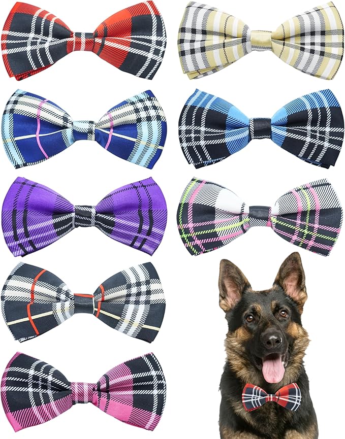 PET SHOW 8 Pack Plaid Dog Bowties for Large Dogs Slide on Collar