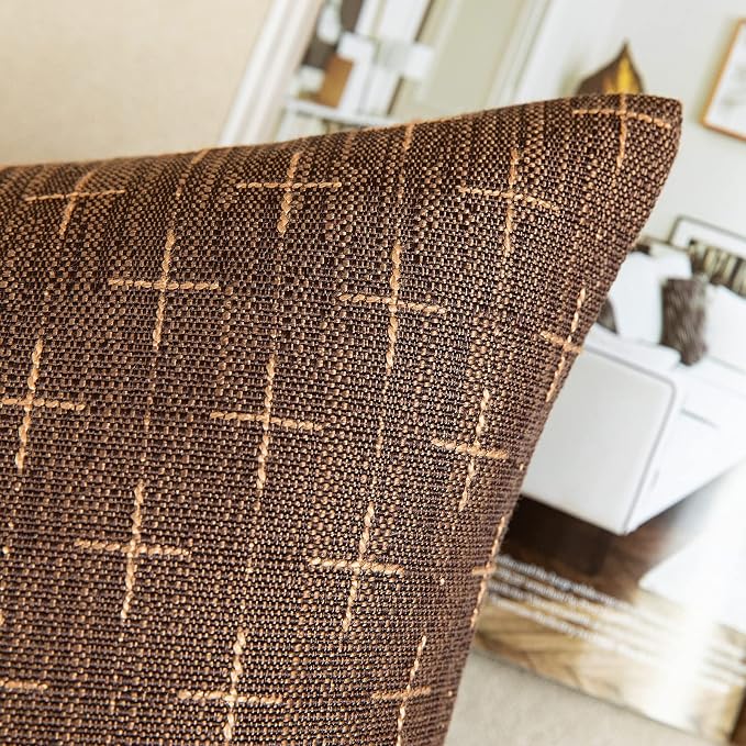 MIULEE Pack of 2 Decorative Vintage Burlap Linen Brown Throw Pillow Covers Modern Farmhouse Pillowcase Rustic Woven Textured Cushion Cover for Sofa Couch Bed 20x20 Inch Dark Coffee