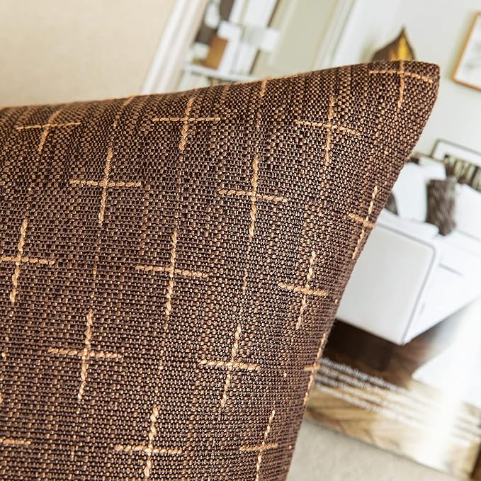 MIULEE Pack of 2 Decorative Vintage Burlap Linen Brown Throw Pillow Covers Modern Farmhouse Pillowcase Rustic Woven Textured Cushion Cover for Sofa Couch Bed 16x16 Inch Dark Coffee