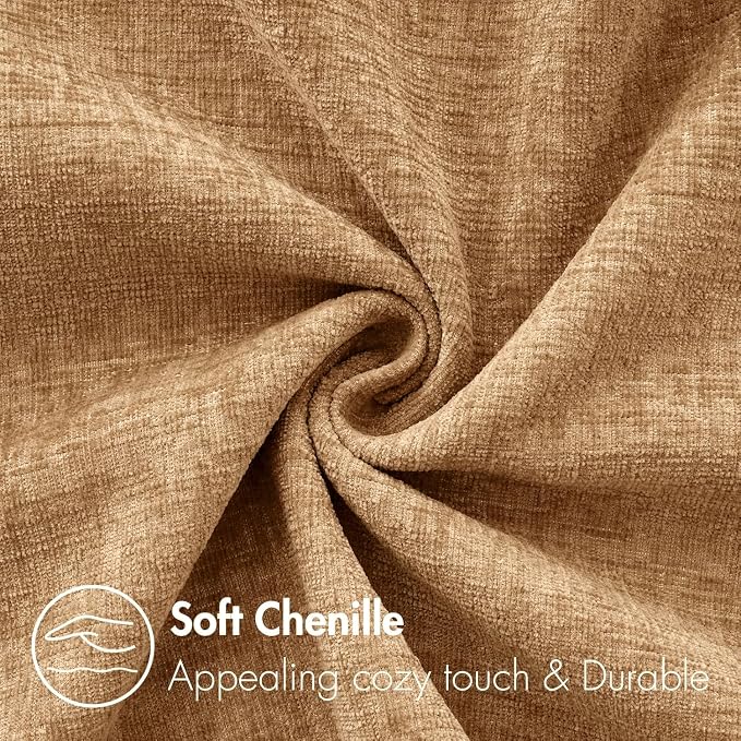 MIULEE Chenille Fall Throw Pillow Covers Apricot Brown 20x20 Pack of 2 | Modern Fall Home Decor, Classic Decorative Pillows, Solid Dyed Cases, Boho Couch Cushion Covers for Sofa Bed Living Room