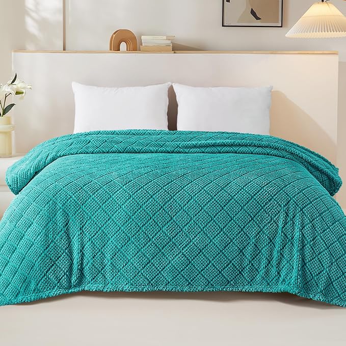 Whale Flotilla Soft Fleece Queen Size Blanket for Bed, Teal | Jacquard Waffle Blankets for Home Decor, Lightweight and Cozy, All Season Suitable, 90x90 Inch