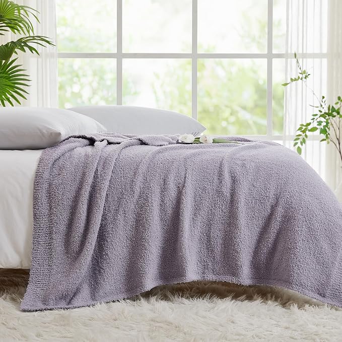 Knit Throw Blanket for Couch Purple - Super Soft Lightweight Plush Fuzzy Fluffy Cozy Blankets and Throws for Sofa Bed, 50 x 60 inches