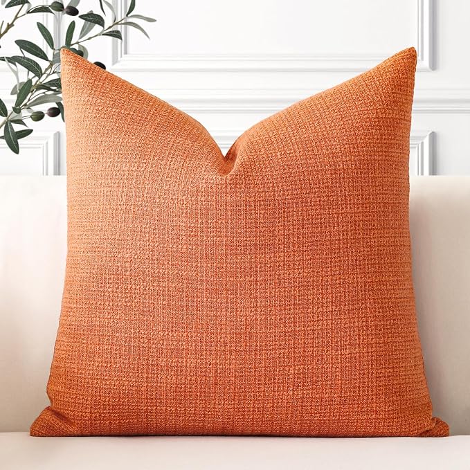 OTOSTAR Linen Throw Pillow Cover Set of 1 Decorative Square Pillowcases Cushion Covers 18x18 Inch for Home Decor Sofa Bedroom Car 45 x 45CM Orange