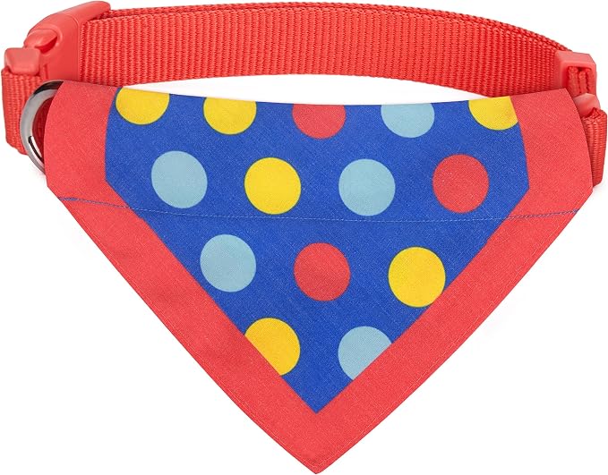 Blueberry Pet Bold Polka Dots Vivid Red Cotton Blend Neckerchief Scarf Bandana Adjustable Dog Collar, Small, Neck 12"-16"