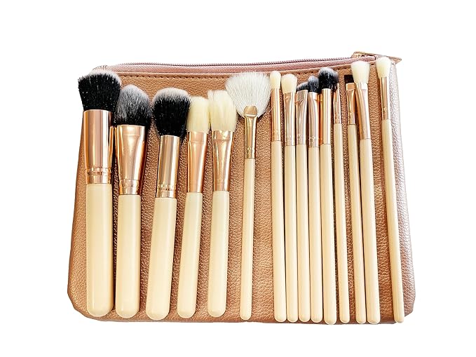 Luxury 15 Pcs Makeup Brush Set with Portable Bag Kit Foundation Eyeshadow Lip Nose