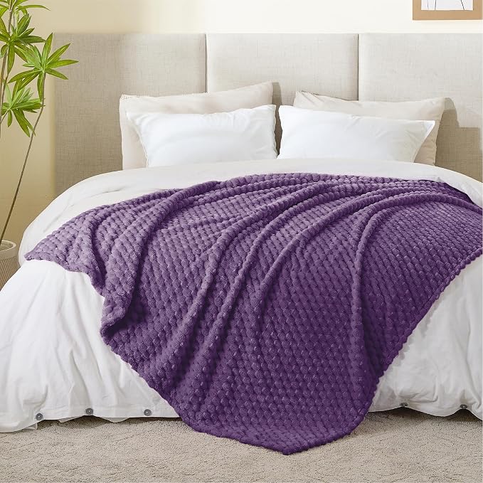 BEDELITE Purple Twin Blanket for Couch, Soft Cozy Gifts for Women, 60 * 80 | 3D Jacquard Decorative Fleece Blanket, Super Soft Plush Throws, Cute Birthday Gift for Women & Men, Suitable for All Seasons