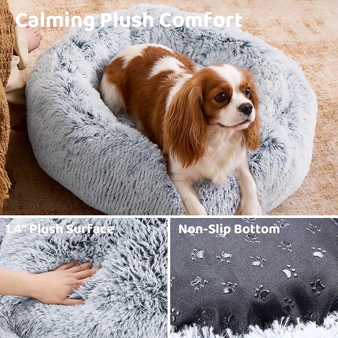 JOLLYVOGUE Dog Bed, Calming Anti-Anxiety Large Dog Bed, Fluffy Donut Cushion for Medium and Large Pets (27"/30"/36")