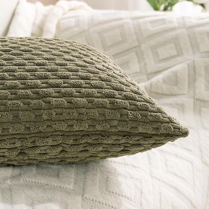 Set of 4 Olive Green Decorative Throw Pillow Covers 20x20 Inch Corduroy Pillow Covers for Bed Couch Sofa Living Room Soft Square Cushion Cases