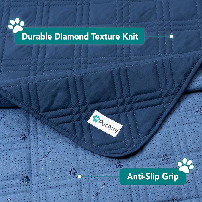 PetAmi Waterproof Couch Cover for Dog Non-Slip Bed Sofa Blanket, 68x82 Blue | Leakproof Furniture Protector for Pet Cat, Machine Washable Pee Proof Mat for Chair Car Seat, Durable & Anti Slip Backing