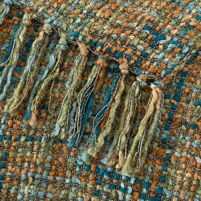 Multi-Color Cable Woven Throw Blanket for Couch - 50"X60" | Multicolored Boho Style,Super Soft Warm Cozy Chunky Blankets with Decorative Tassels for Bed and Sofa,Gold Green
