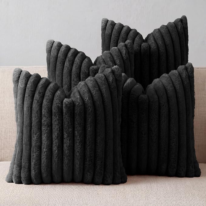 Black Throw Pillow Covers 18 x 18 Set of 4, Cute Boho Throw Pillow Cover for Couch/Bed, Decorative Pillows Covers for Sofa/Bed, Accent Pillow Covers for Living Room, Rustic/Home/Room Decor