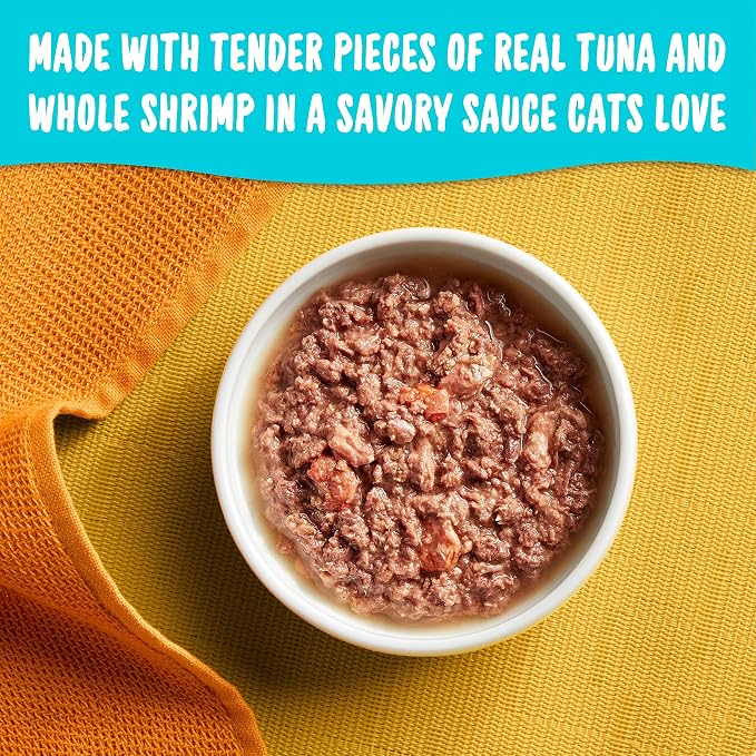 Meow Mix Tenders in Sauce, Wet Cat Food with Tuna & Whole Shrimp, 12 Cups