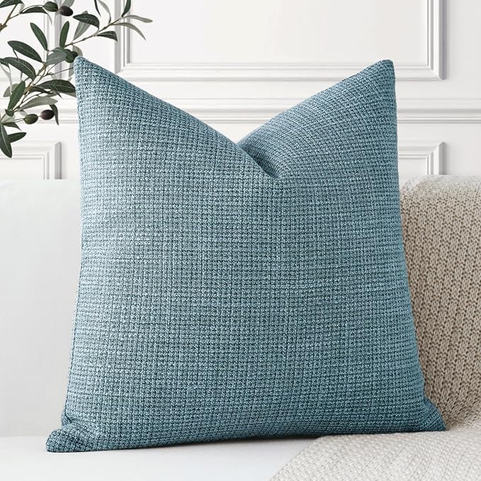 OTOSTAR Linen Throw Pillow Cover Set of 1 Decorative Square Pillowcases Cushion Covers 24x24 Inch for Home Decor Sofa Bedroom Car 60 x 60CM Blue