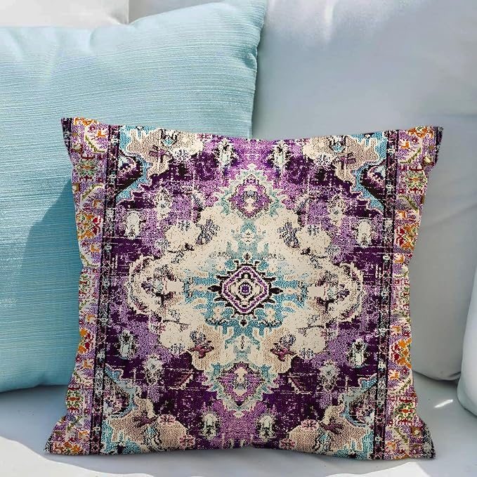 Snycler Boho Throw Pillow Covers 24x24 inch Set of 2 Boho Rug Carpet Double Sided Pattern Cotton Soft Pillow Case Cushion Cover Pillowcase for Couch Sofa Bed Decorative (Purple)