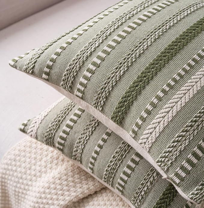 Cethom Boho Throw Pillow Covers 18x18 Inch Set of 2, Farmhouse Decorative Couch Pillow Cases, Green Accent Pillows of Bed, Sofa Bedroom Living Room Home Decor Cushion Cover