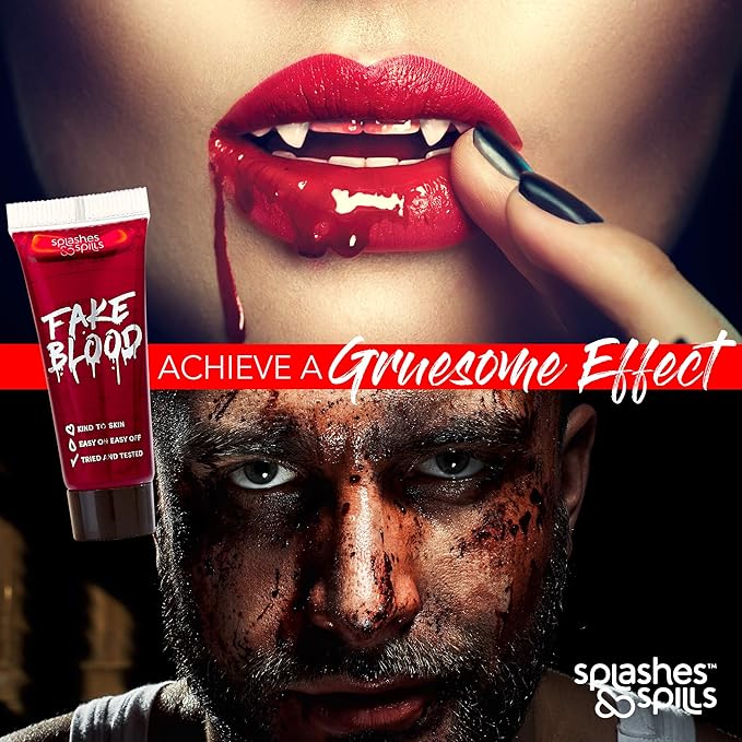 Realistic Fake Blood - Face and Body Paint - Pretend Costume and Dress Up Makeup by Splashes & Spills - New & Improved Formula! (10ml)