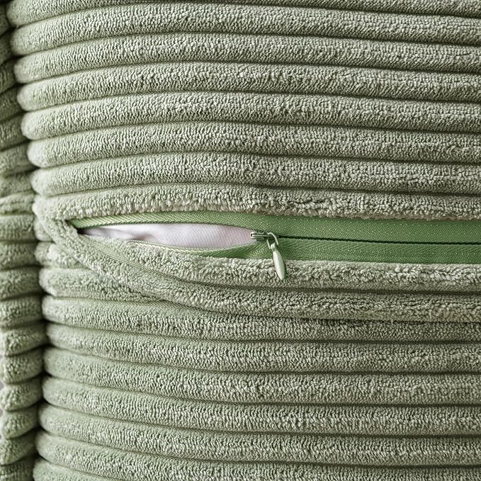 MIULEE Decorative Lumbar Throw Pillow Covers 12x20 Light Olive Green 2 Pack | Boho Broadside Striped Patchwork Pillow Covers, Soft Corduroy Cushion Cases, For Couch Sofa Bed Livingroom Home Decor