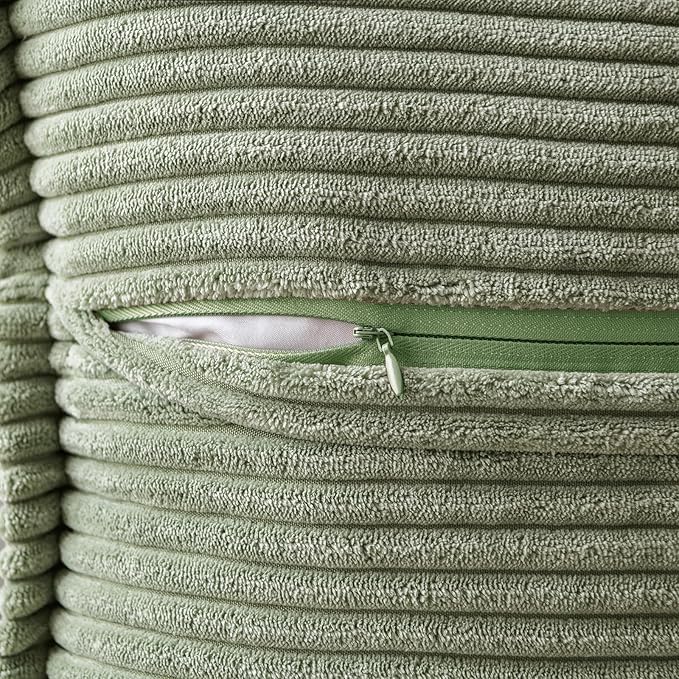 MIULEE Decorative Euro Sham Throw Pillow Covers 24x24 Light Olive Green | 2 Pack, Boho Broadside Striped Patchwork Pillow Covers, Soft Corduroy Cushion Cases, For Bed Couch Sofa Livingroom Home Decor