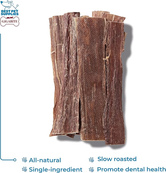 GigaBite Beef Esophagus Dog Treats Strips - 8.5 - 10 Inch , 10 Pack | All Natural, Single-Ingredient Beef Gullet Chews, High Protein, Rawhide Free, Supports Dental Health
