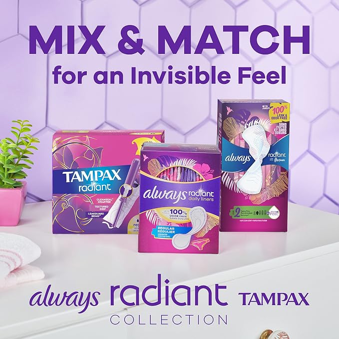 Tampax Radiant Tampons, Super Absorbency, with Leakguard Braid, Unscented, 28 Count (Pack of 2)