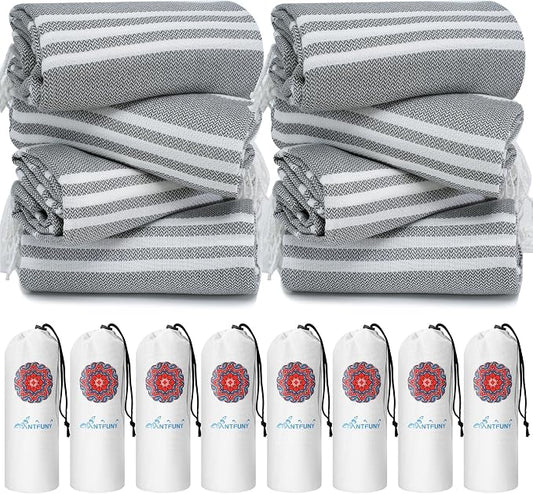 8 Pack Turkish Beach Towels Quick Dry Sand Free Soft Absorbent Extra Large Xl Big Blanket Adult Oversized Bath Pool Swim Towel Lightweight Thin Fast Drying Compact No Sand Packable Vacation Essentials