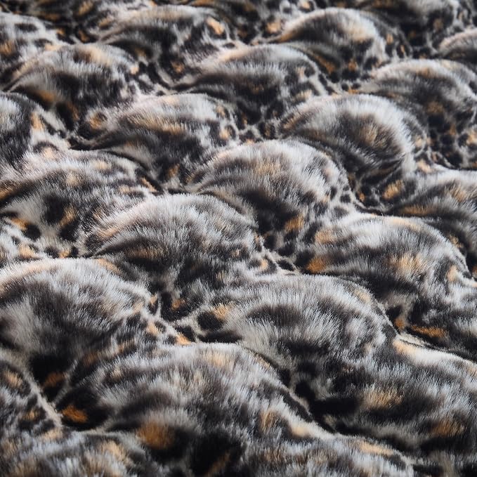 Leopard Faux Fur Bed Blankets 80''x90'', 750 GSM Double Sided Fluffy Warm Thick Bubble Furry Blanket for Bed, Sofa, Couch, Travel, Super Cozy Plush Cheetah Print Throw Blanket for All Seasons