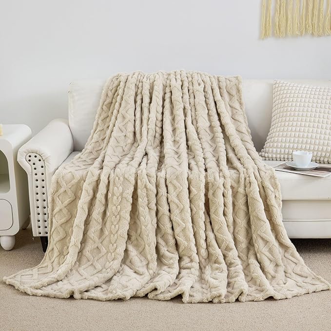 Aganear Fleece Throw Blanket for Bed Couch 90"x90" Khaki | Lightweight Fuzzy Throw,Warm Gift for Women,Christmas,Housewarming,Soft,Fall Boho Design for Room Home Decor,All-Season Use