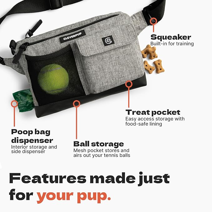 Cleverpup Walk & Train 2-in-1 Dog Walking Bag - Hands-Free, Heather Grey