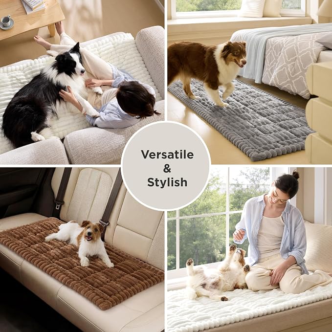 Bedsure Comfyfleece™ Sofa Cover, Couch Covers for Dogs, 27.6 x 59 White | Non-Slip, 300gsm Thick Quilted Padding, Ultra-Soft Corduroy Flannel, Machine Washable, for Standard Loveseat/2-Seater Couch