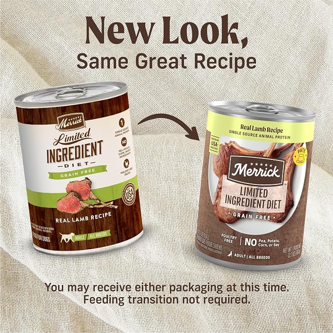 Merrick Limited Ingredient Lamb Wet Dog Food, Pack of 12, 12.7 oz Cans | Premium, grain-free and poultry-free, natural lamp recipe for complete balanced nutrition for adult dogs