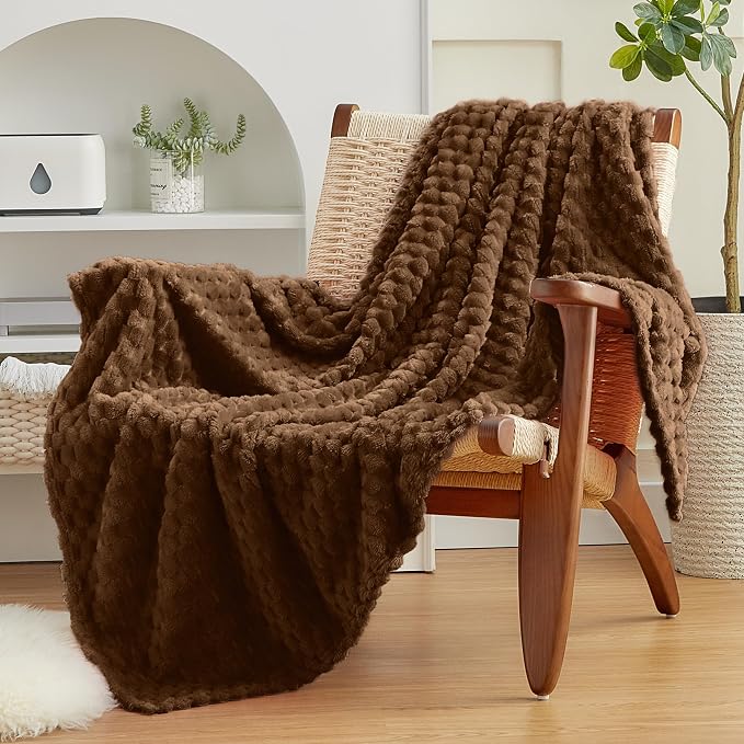 EXQ Home Gentle Soft Fleece Throw Blanket – Cozy Lightweight 3D Imitation Turtle Shell Jacquard Blanket for Couch Bed – All-Season Warm Fuzzy Flannel Blanket for Women Mom Her (90"x108",Coffee)