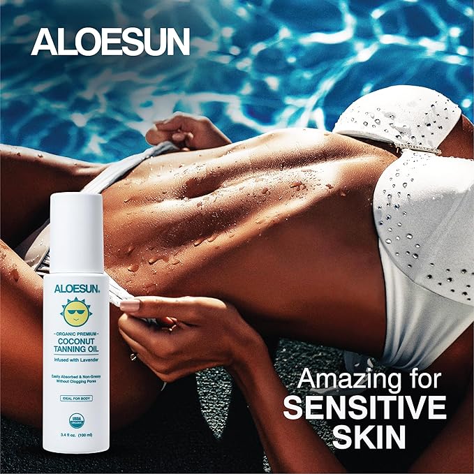 ALOESUN Organic Coconut Tanning Oil Spray Infused with Organic Lavender Oil | Natural Deep Tanning Accelerator | Moisturizing & Hydrating Tan | Non-Greasy | Vegan & Cruelty-Free | Travel Size 3.4 Oz