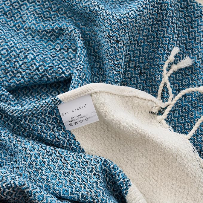 BAY LAUREL Turkish Hand Towel – Pack of 2 | Soft & Absorbent Decorative Towels for Bathroom, Hand, Face, Hair, Gym, Yoga, SPA, Kitchen & Tea | Boho Decor (Turquoise, Diamond 16x40 Inches (Set of 2)