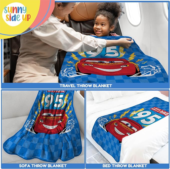 Sunny Side Up Disney Pixar Cars Plush Throw Blanket - Measures 46 x 60 Inches - Super Soft & Cozy Fleece Kids Bedding Features Lightning McQueen