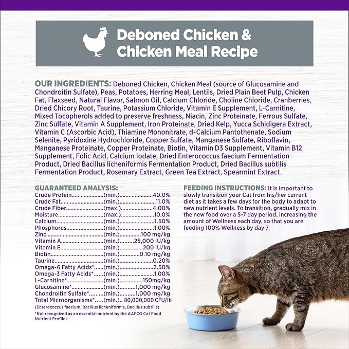 Wellness Complete Health Senior Dry Cat Food, Natural, Grain Free Kibble, Chicken Recipe, 5.5 lb Bag