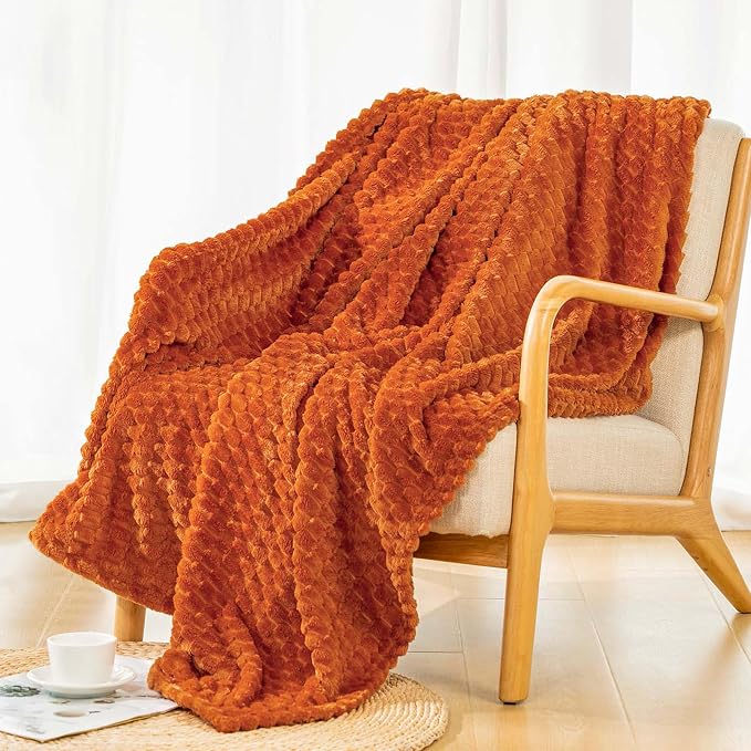Bnuitland Orange Flannel Throw Blanket (50X40 inches), 300 GSM Fleece Cozy Warm Soft Lightweight Bed Sofa Blanket for Babys and Pets, Suitable for All Seasons