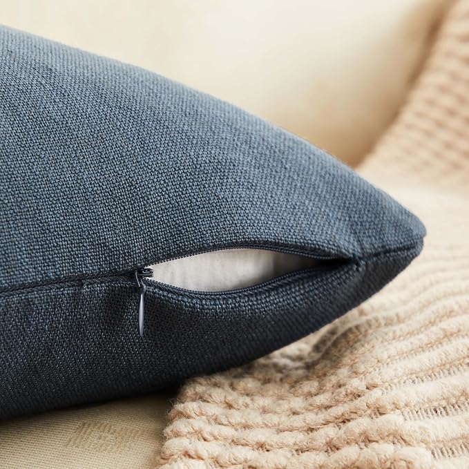Rustic Linen Throw Pillow Covers Set of 2, Navy 22x22in | Textured Pillow Case, Rustic Cotton Linen Fabric, Modern Farmhouse Cushion Covers for Sofa Bed Living Room Home Decor
