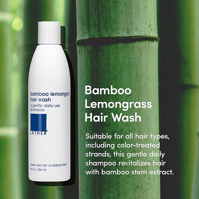 LATHER - Bamboo Lemongrass Hair Wash, 8 fl oz (2-Pack) - Daily Shampoo & Cleanser - Revitalize Hair - Bamboo, Comfrey, Chamomile - Sensitive Skin Safe - Vegan & Cruelty Free - Beauty & Hair Care