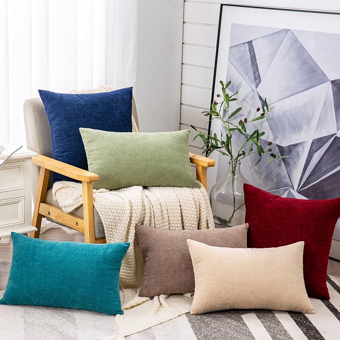 GAWAMAY Decorative Throw Pillow Covers 16x16 Inch Set of 2, Super Soft Chenille Square Pillows Farmhouse Fall Pillowcase for Living Room Bedroom Sofa Couch Cushion Cover Navy Blue 40x40cm