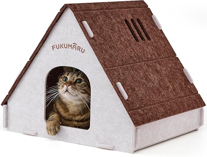 FUKUMARU Cat House Cave Bed for Indoor Cats, Large Warm Felt Cat Hideaway | Scratch-Resistant Cat Cave, Kitten Hideaway for Timid Cat & Small Pet, Modern Sturdy Cats House Condo, Easy to Assemble